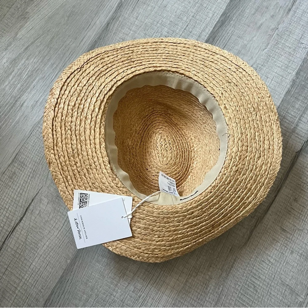 NEW & OTHER STORIES Grosgrain-Trimmed Straw Hat Tan Natural Black